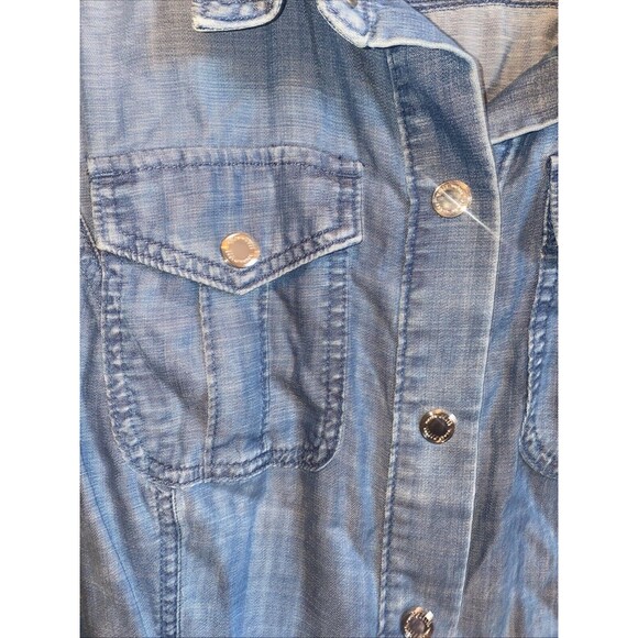 WHBM Women Denim Boyfriend Snap Long Sleeve Shirt Roll Tab M Tie Back Western - Picture 2 of 11